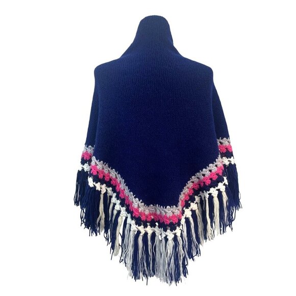 Vintage Handmade Crochet Knit Boho Fringe Poncho Cape Ladies Small/MED Hippie - Picture 2 of 4